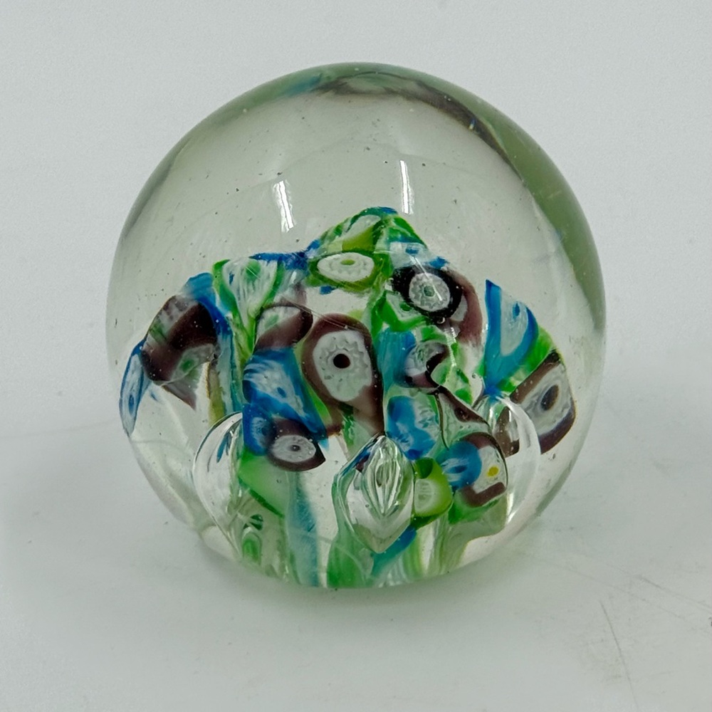 Art Glass Globe Paperweight‎ Pink & Blue Base 3” 14 Ounce Vintage